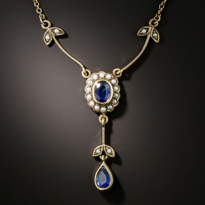 Victorian Sapphire and Seed Pearl Necklace