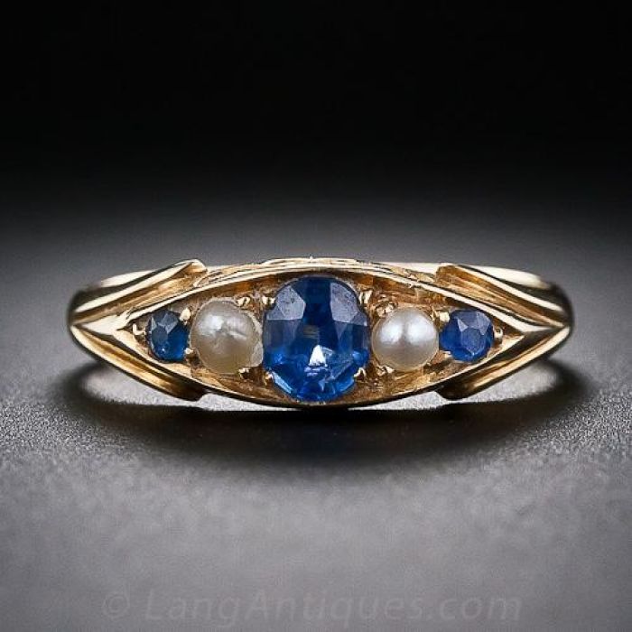 Victorian Sapphire and Seed Pearl Ring