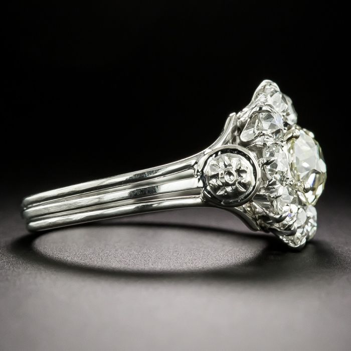 Victorian-Style 1.14 Carat Center Diamond Cluster Ring - GIA