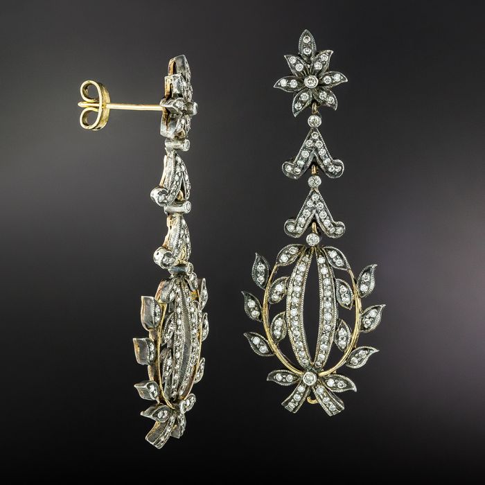 Victorian Style Diamond Drop Earrings