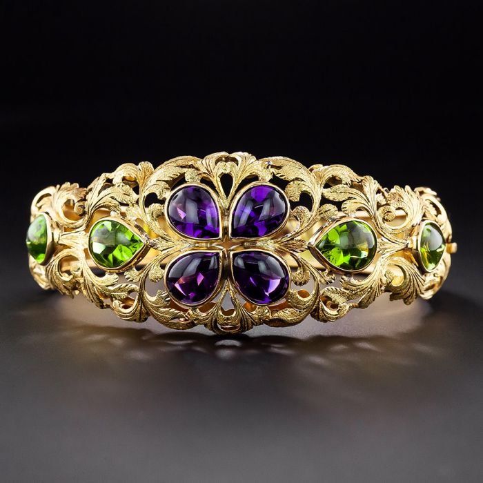 Victorian Style Mid Century Peridot and Amethyst Bracelet