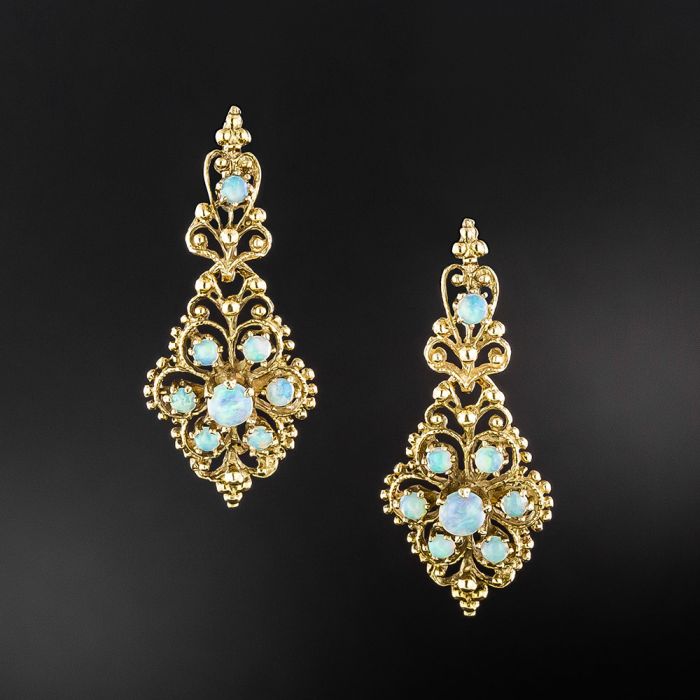 Victorian Style Opal Dangle Earrings