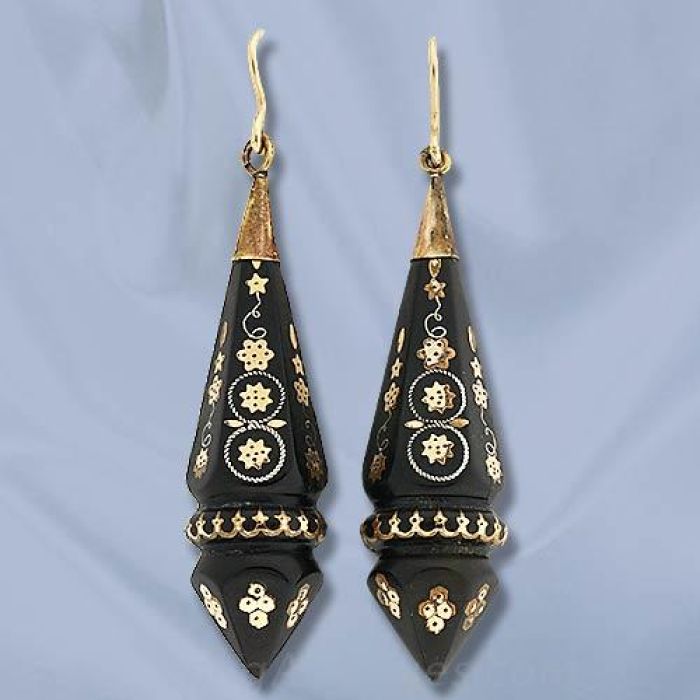 Victorian Tortoise Shell Pique Drop Earrings