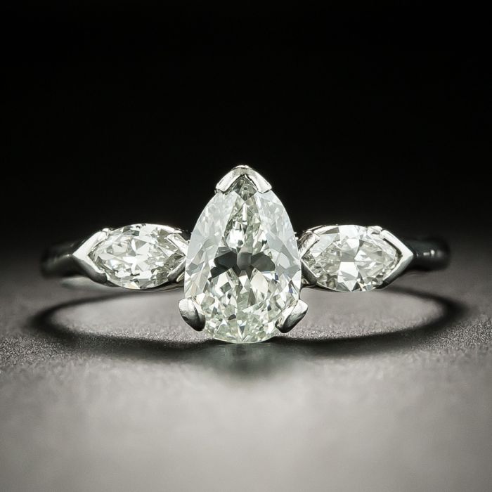 Vintage 1.10 Carat Pear Shaped Diamond Engagement Ring GIA J VS1