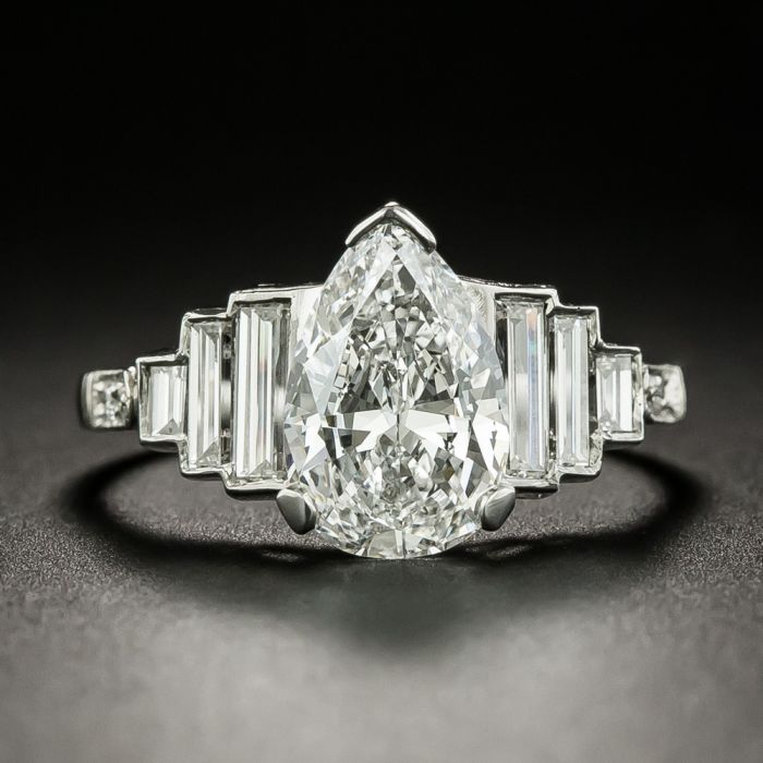 Vintage 1.78 Carat Pear Shaped Diamond Engagement Ring GIA E SI1