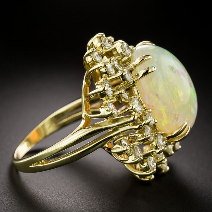 Vintage 1980s Opal and Diamond Cluster Ring
