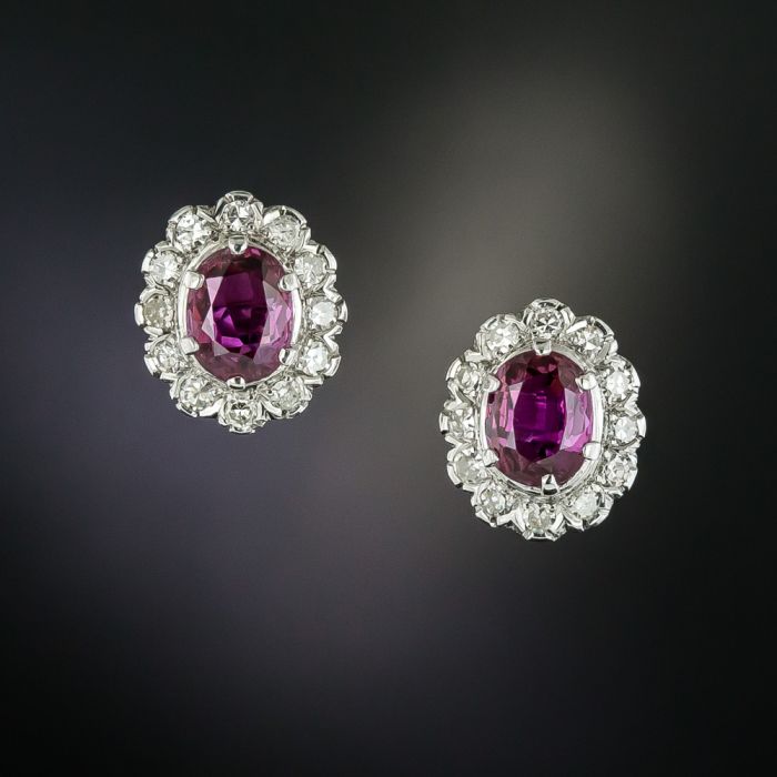 Vintage 2.50 Carat Purple Sapphire and Diamond Stud Earrings