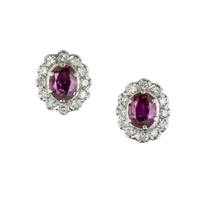 Vintage 2.50 Carat Purple Sapphire and Diamond Stud Earrings