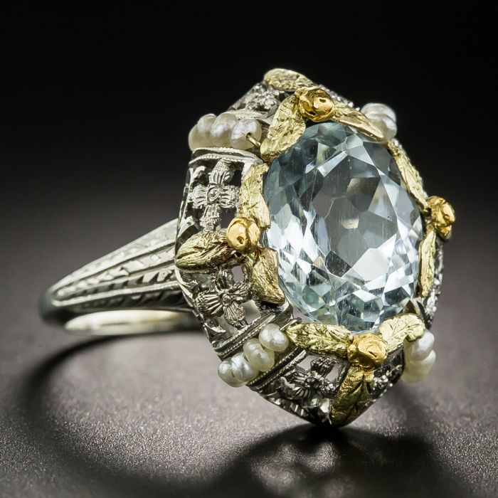 Pearl and aquamarine ring sale
