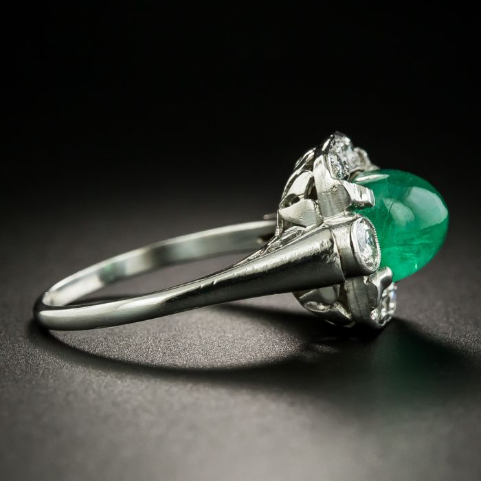 Vintage Cabochon Emerald and Diamond Ring