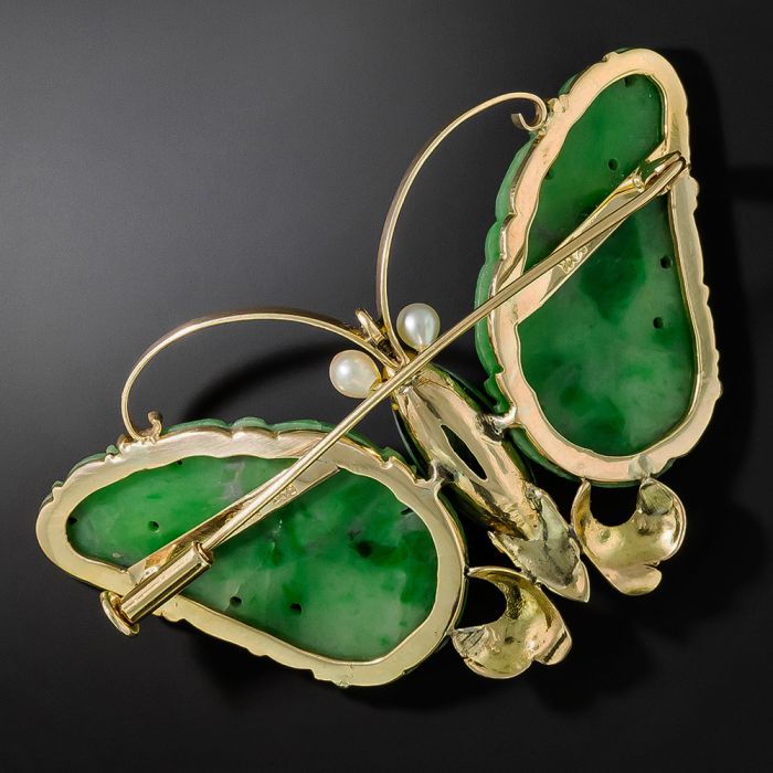Vintage jade butterfly brooch store