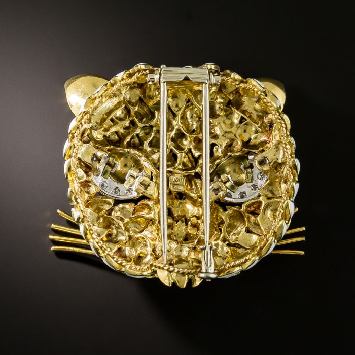 Vintage Enamel and Diamond Cat Brooch