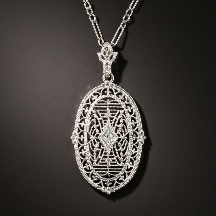Vintage Filigree Diamond Pendant by Shiman Company Antique Vintage Diamond Necklaces Antique Vintage Jewelry