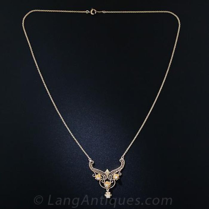 Vintage Gold and Diamond Filigree Necklace