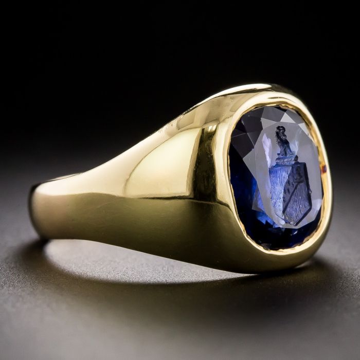 Vintage Intaglio 4.75 Carat No Heat Sapphire Signet Ring