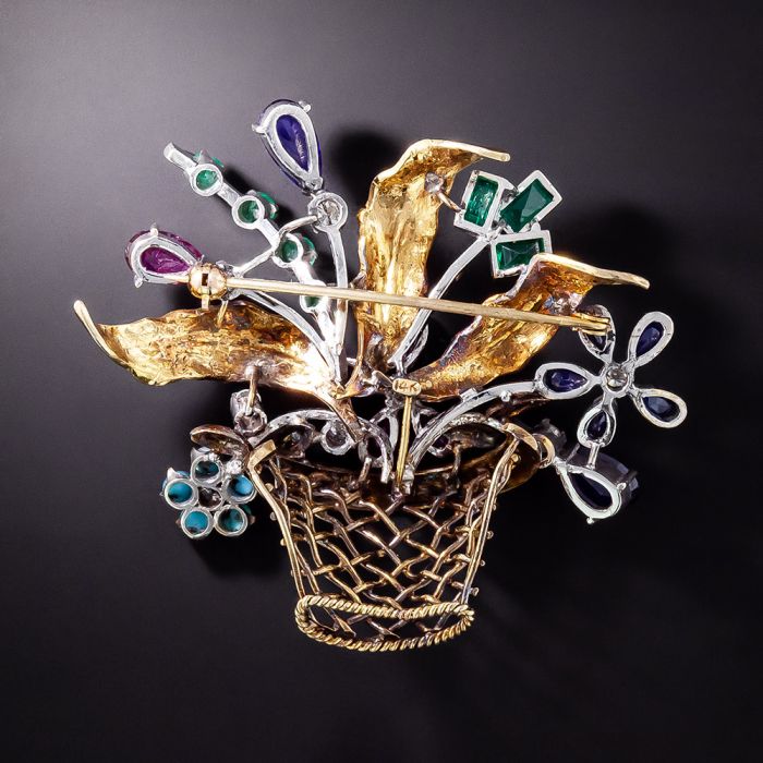 Vintage Multi-Stone Flower Basket Brooch
