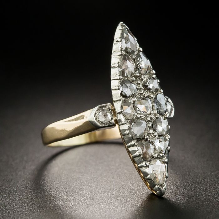 Vintage Navette Rose Cut Diamond Dinner Ring