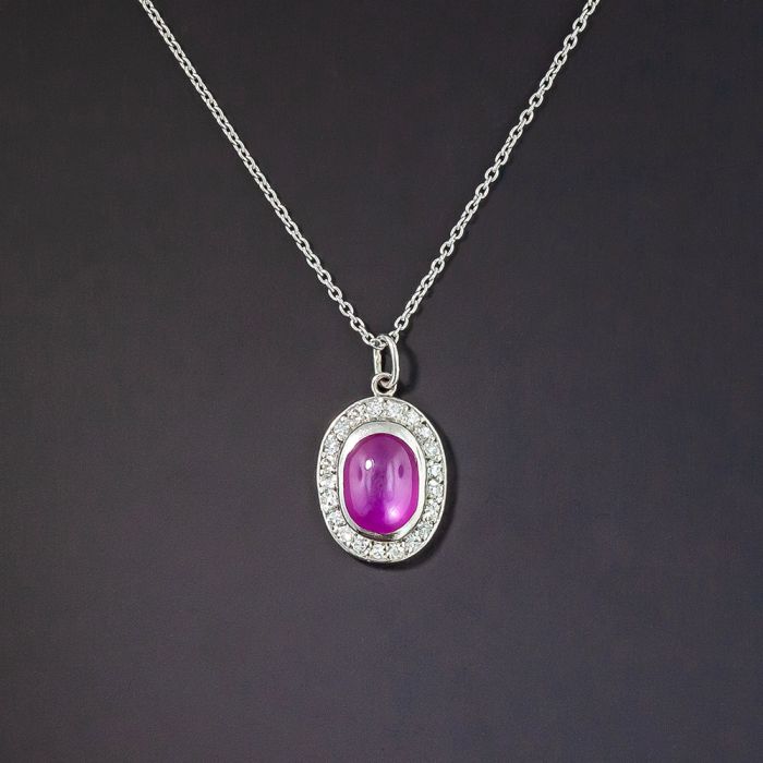 Vintage Ruby Cabochon and Diamond Pendant