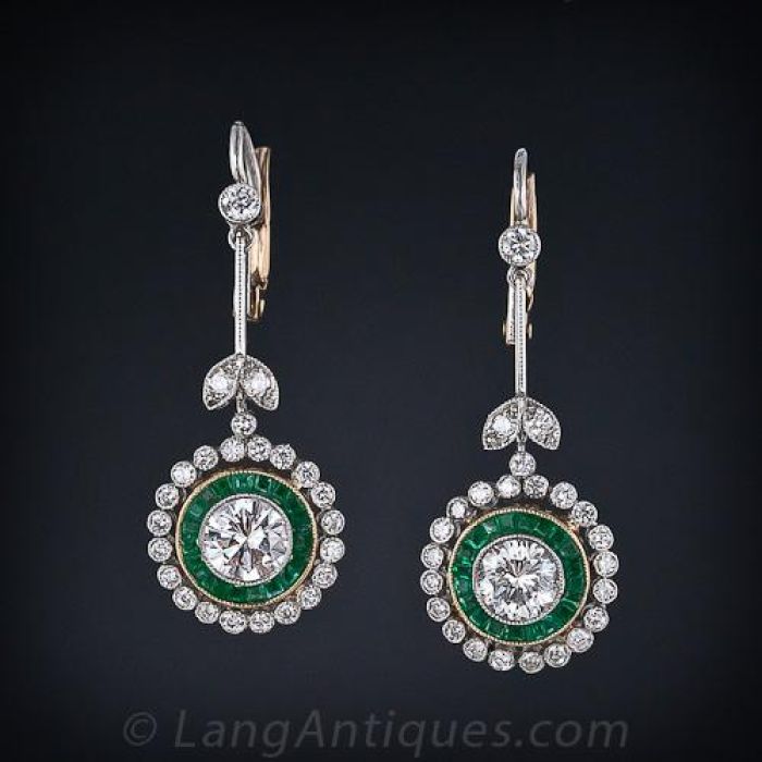 Vintage emerald drop earrings discount