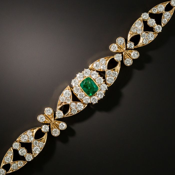 Vintage Style Emerald Diamond Bracelet