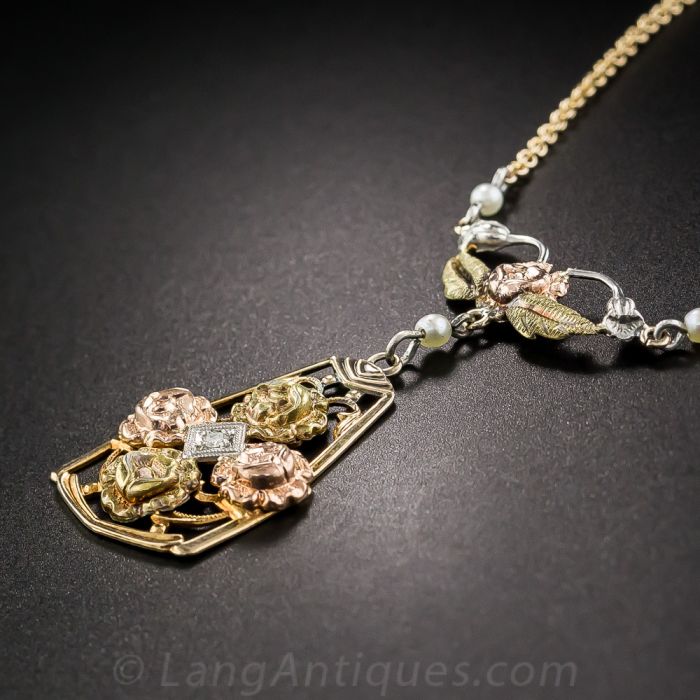 Vintage Tri-Color Gold Flower Necklace