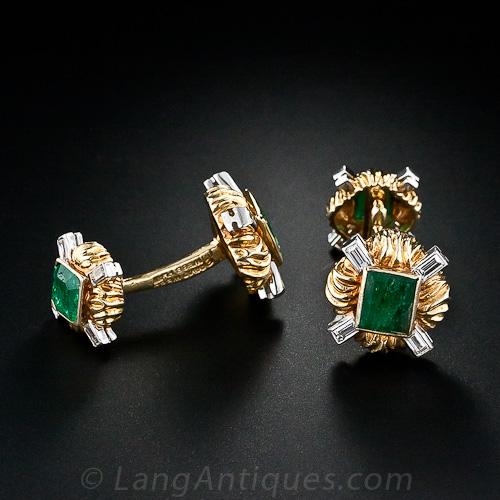 David Webb Emerald and Diamond Cufflinks