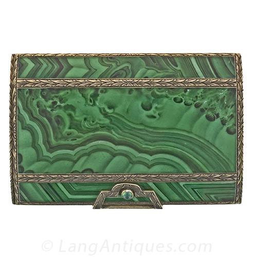 Deco Faux Malachite Silver Cigarette Case
