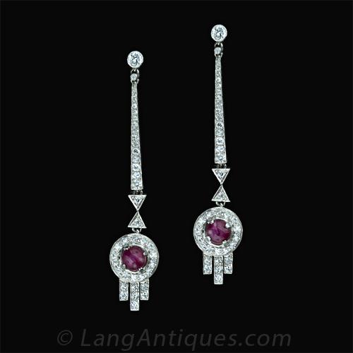 Deco Star Ruby Diamond Drop Earrings