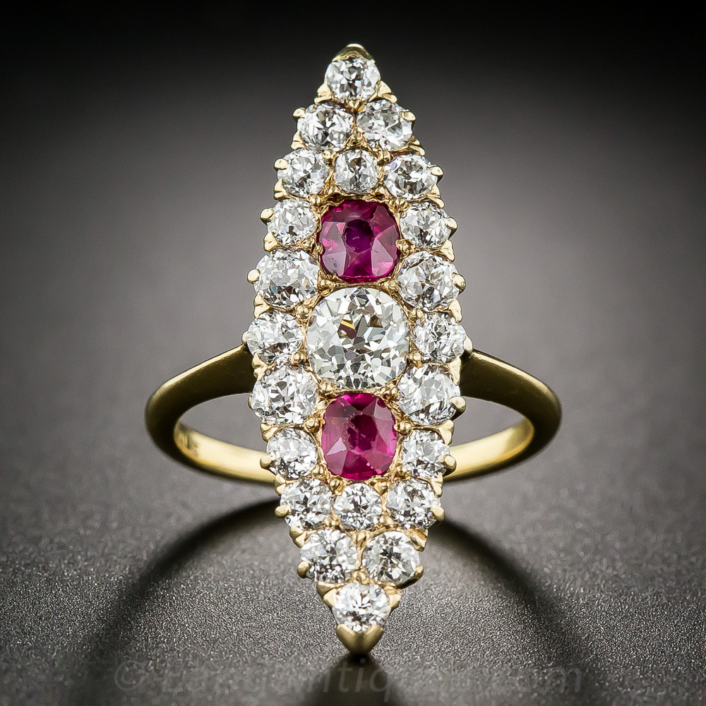 Diamond and Ruby Navette-Shape Ring