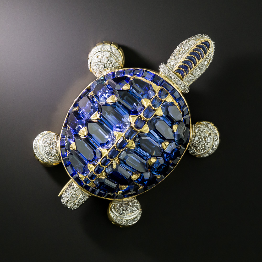 Diamond and Sapphire Turtle Brooch