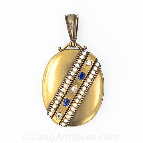 Diamond, Sapphire and Pearl Victorian Locket