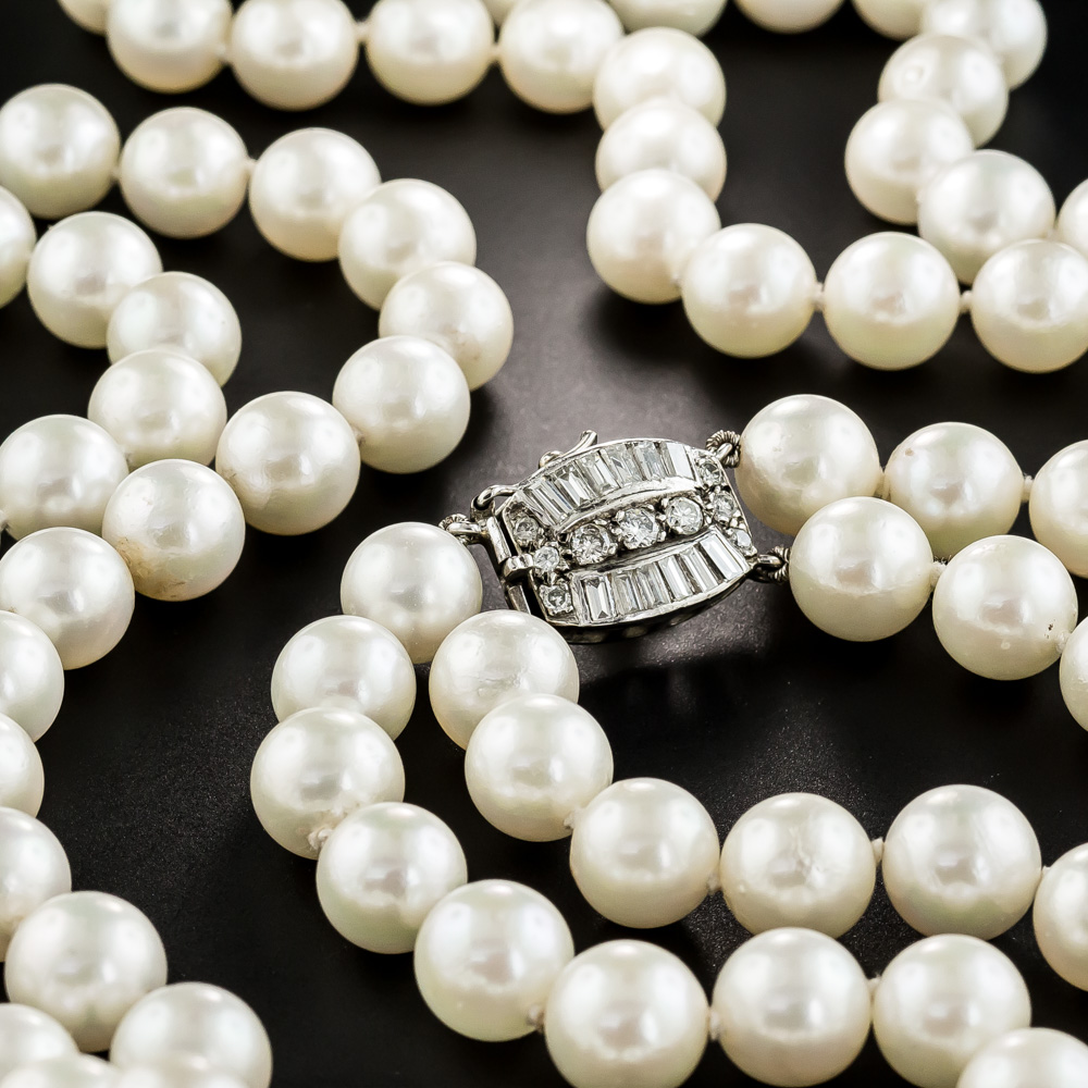 Double Strand Cultured Pearl Necklace with Diamond Clasp