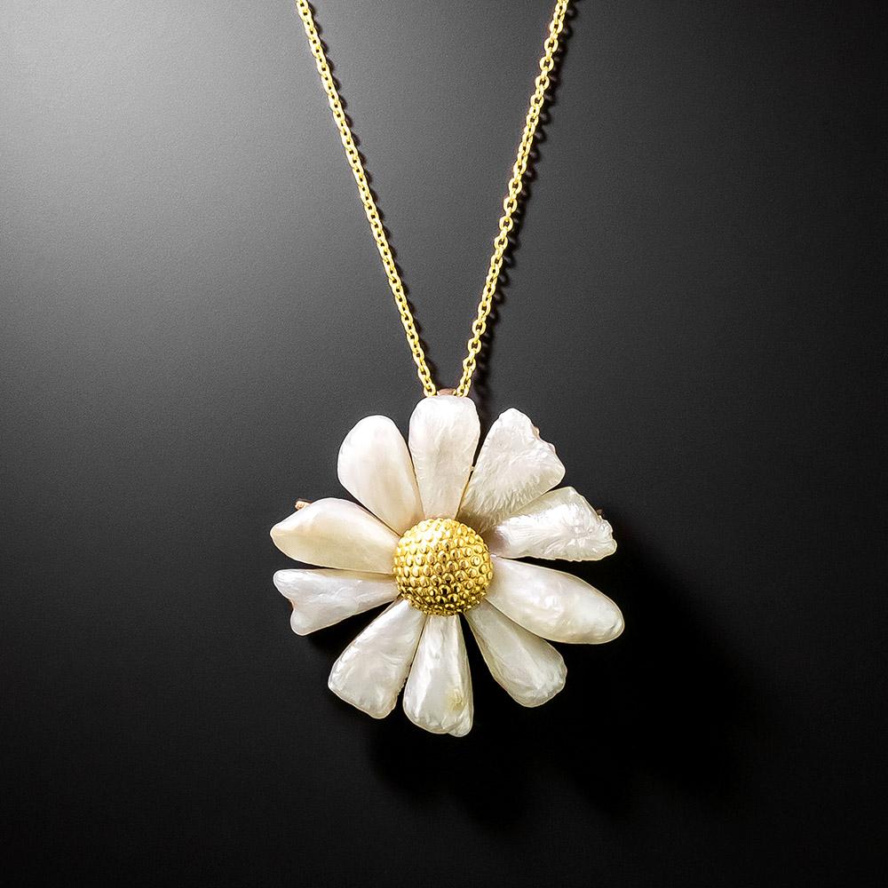 ★人気★【VINTAGE HOLLYWOOD】★Classic Pearl+Daisy Necklac.e Early 20th Century Freshwater Pearl Daisy Necklace