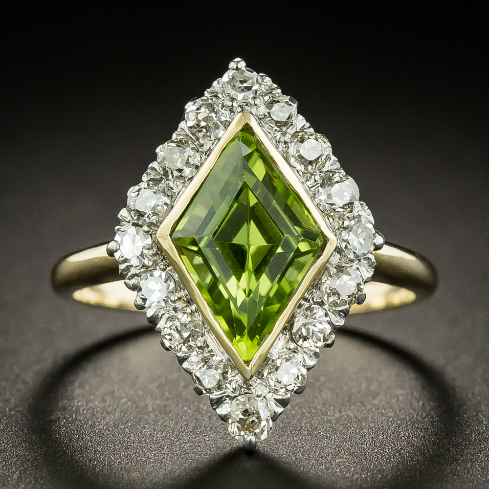 Early 20th Century Lozenge-Shaped Peridot and Diamond Ring
