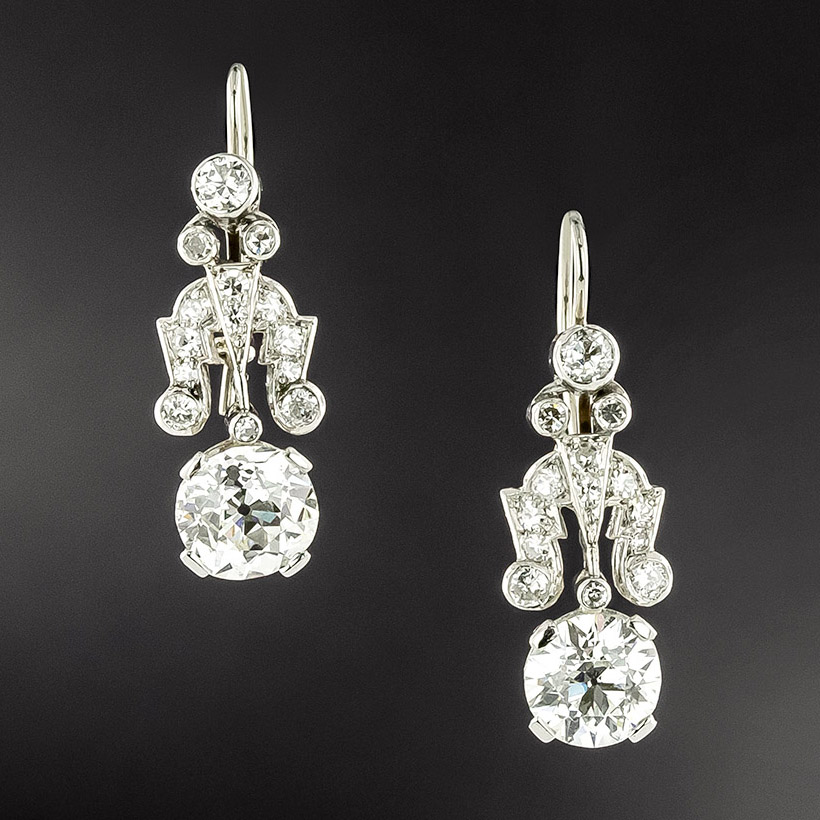 Early-Art Deco 2.67 Carat Diamond Dangle Earrings - GIA H VS1