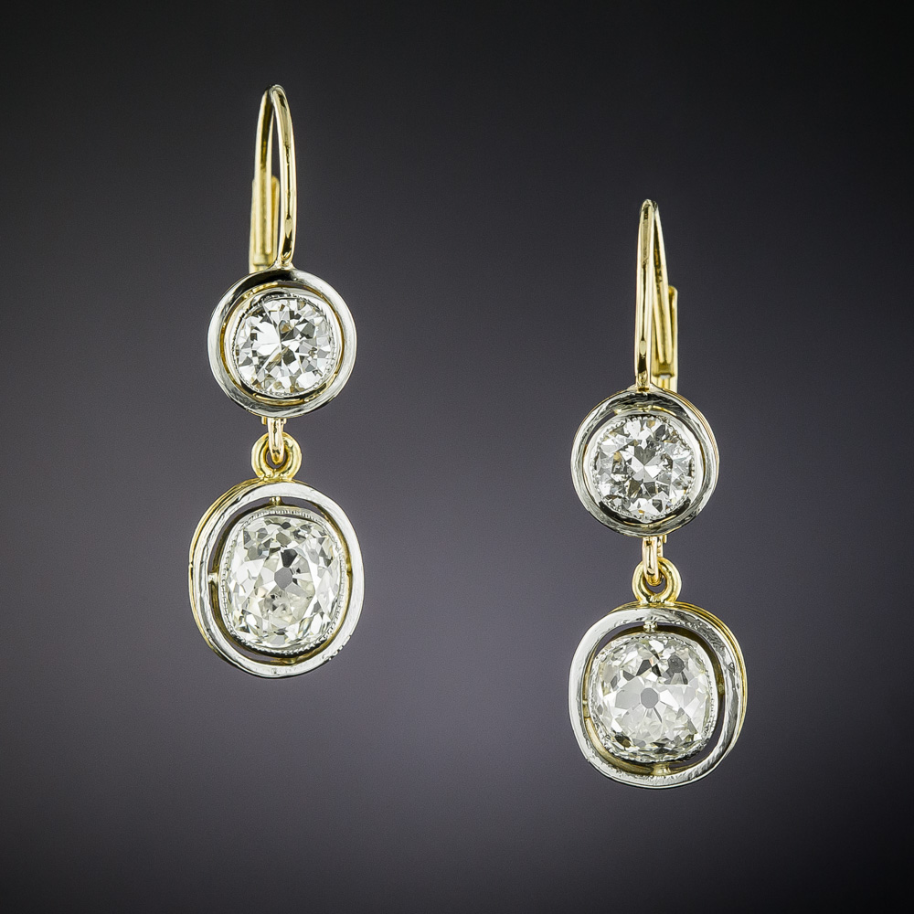 Early-Art Deco 2.80 Carat Diamond Drop Earrings