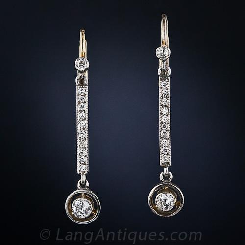 Early-Art Deco Diamond Drop Earrings