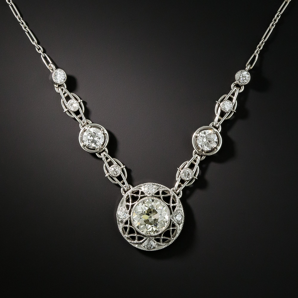 Edwardian 1.15 Carat Center Diamond Necklace