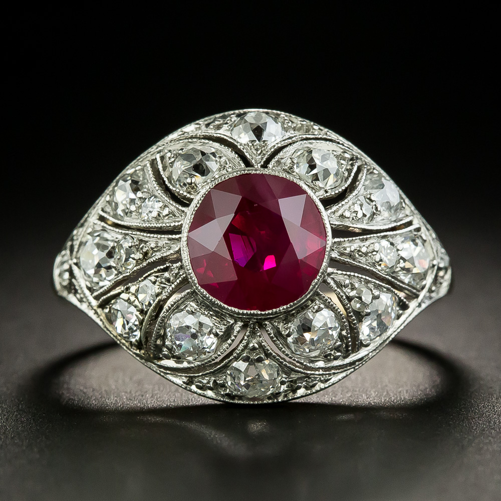 Edwardian 2.16 Carat Burmese Ruby and Diamond Ring GIA