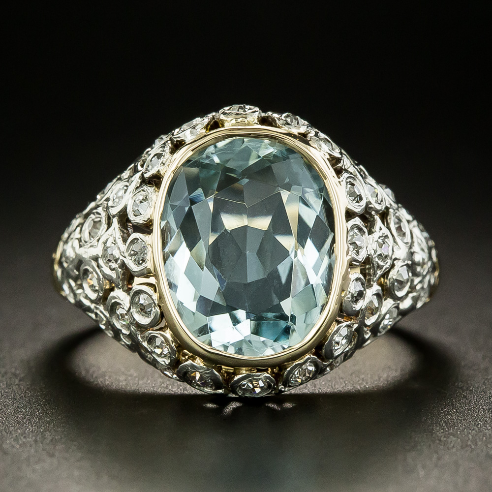 Edwardian 3.50 Carat Aquamarine and Diamond Ring
