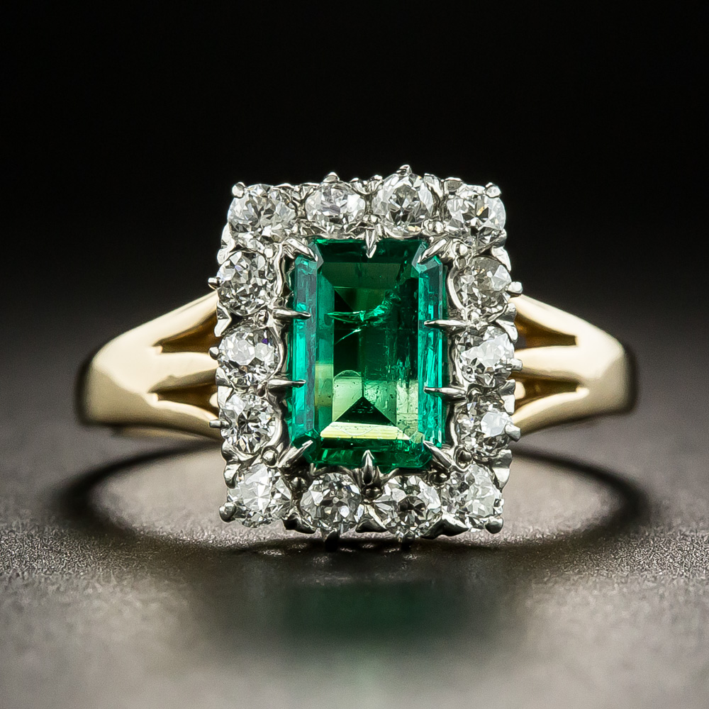 Edwardian .55 Carat Emerald and Diamond Platinum/14K Ring