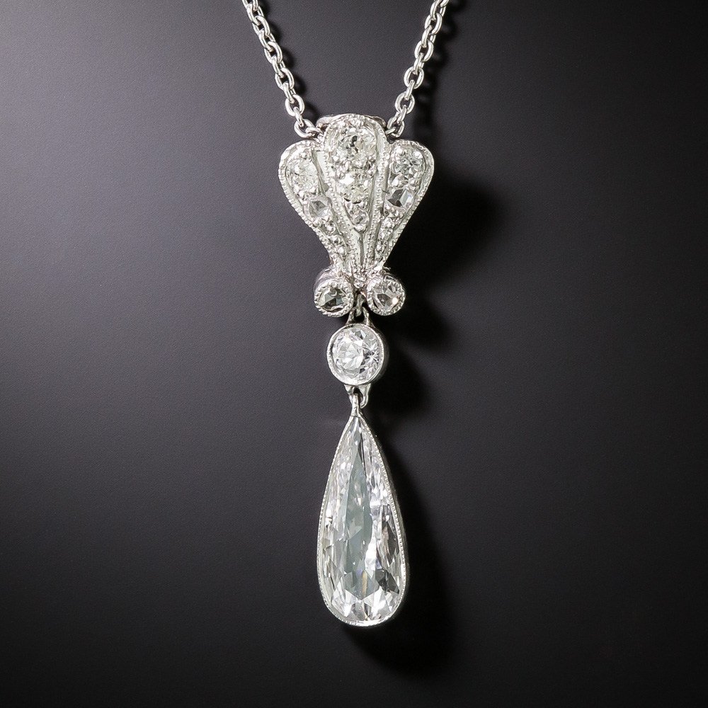 Edwardian .74 Carat Pear-Shaped Diamond Pendant - GIA D VVS2