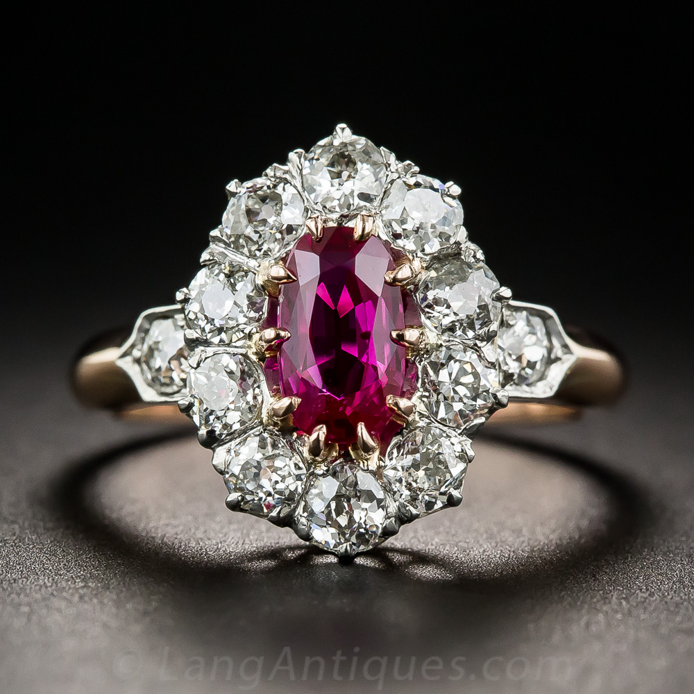 Edwardian .91 Carat No Heat Burma Ruby and Diamond Ring