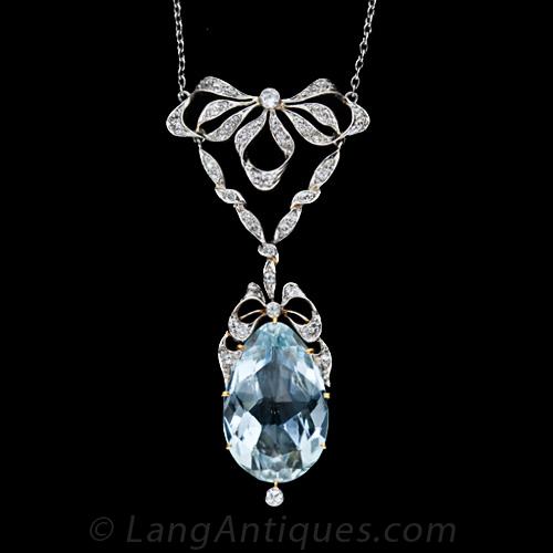 Edwardian Aquamarine and Diamond Laviliere Necklace