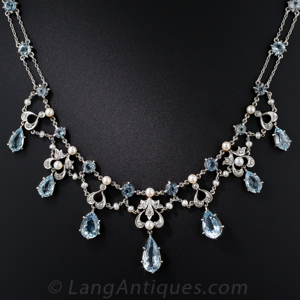 Edwardian Aquamarine And Pearl Necklace