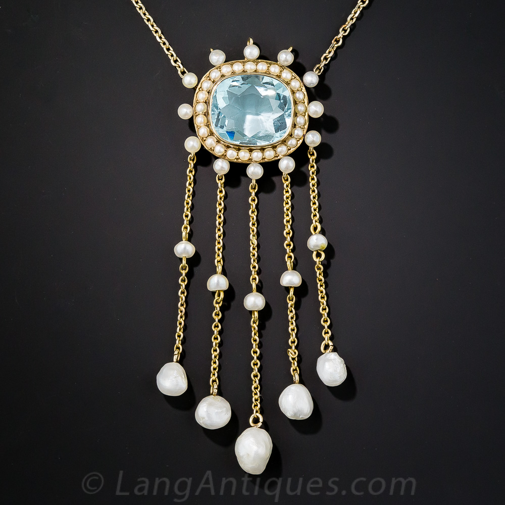 Edwardian Aquamarine And Pearl Necklace