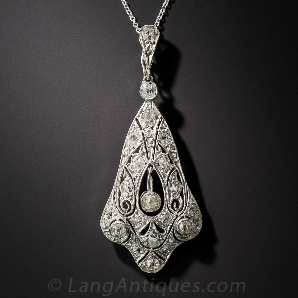 Edwardian/Art Deco Platinum and Diamond Lavaliere Necklace