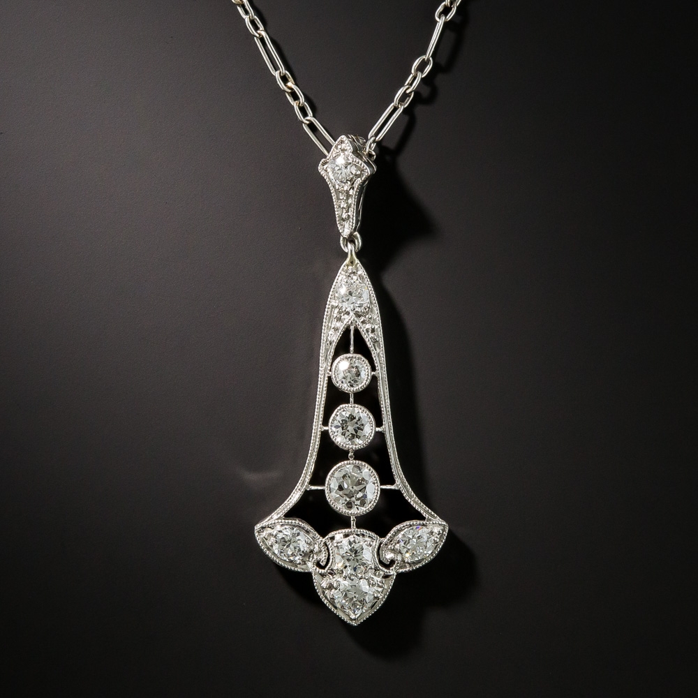 Edwardian/Art Deco Platinum Diamond Pendant Necklace