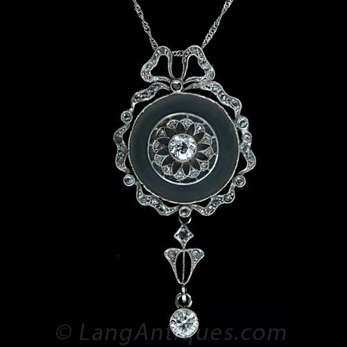 Edwardian Belle Epoque Platinum Diamond and Frosted Crystal Pendant