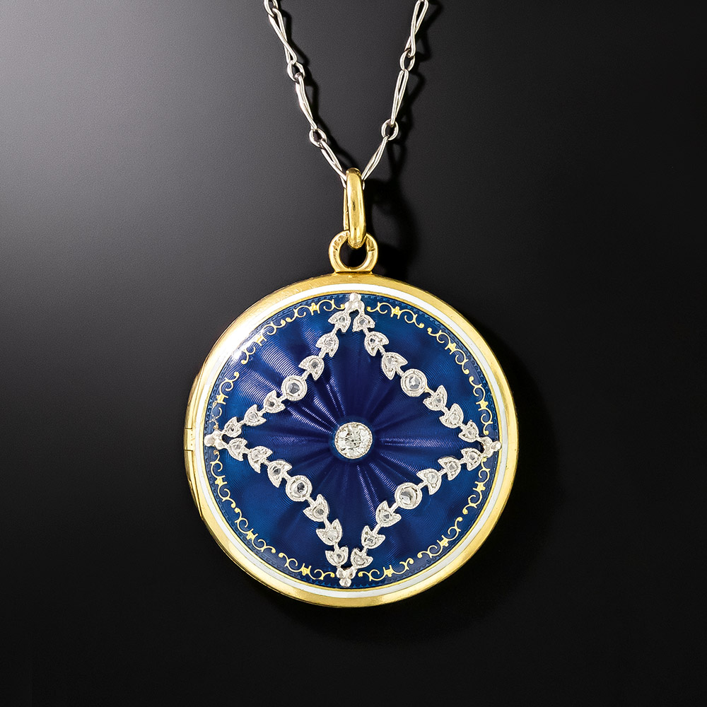 Edwardian Blue Enamel and Diamond Locket